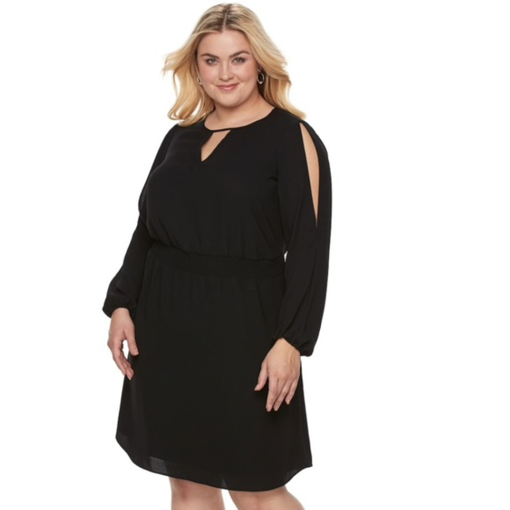 Apt. 9 20W Black Smocked Waist Dress NWT